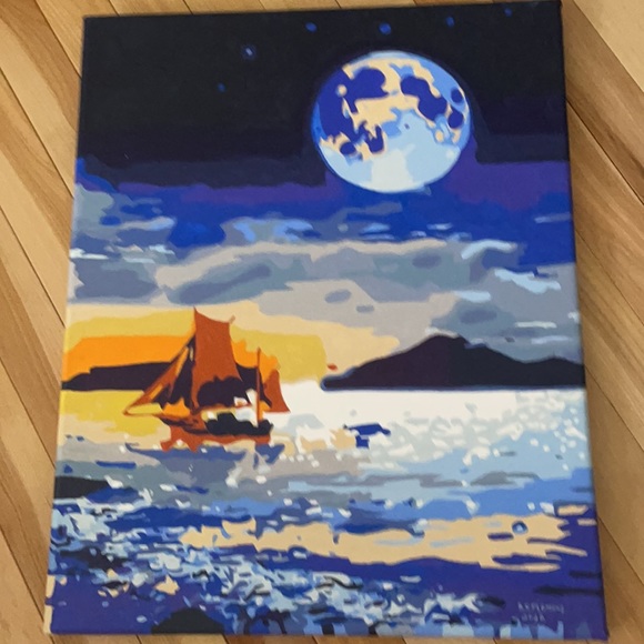 v i n t a g e :: Vintage farmhouse primitive mcm style large Ocean wall art - Picture 4 of 4